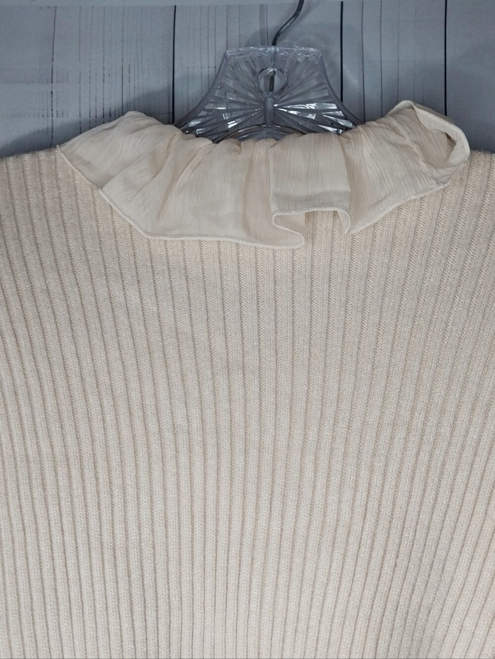 MABLE Cream Ribbed Ruffle-Trim Fairycore Soft Girl Dollette Cardigan NWT - Picture 8 of 9